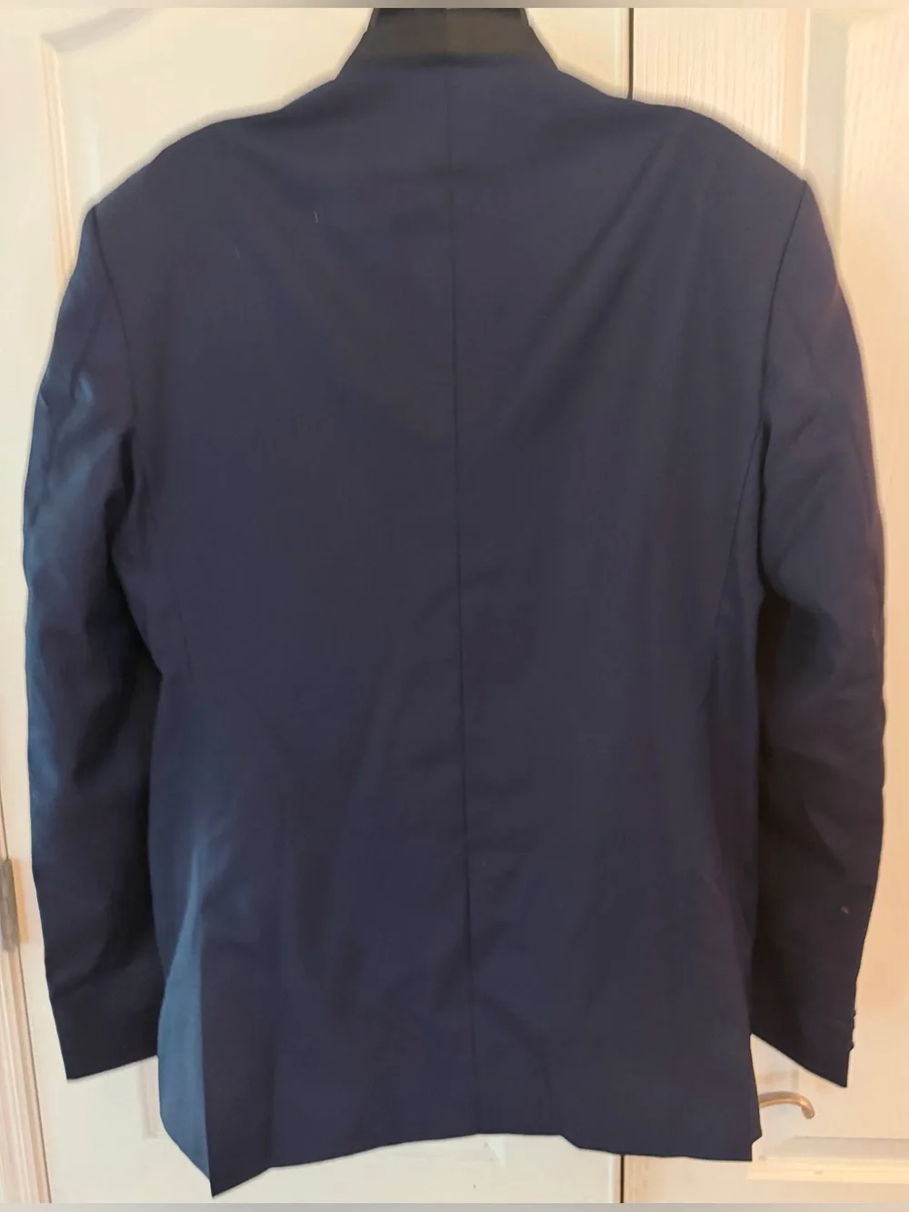 Upcycled unisex Navy Satin-Lapel Embroidered Blazer size 42 r or size M